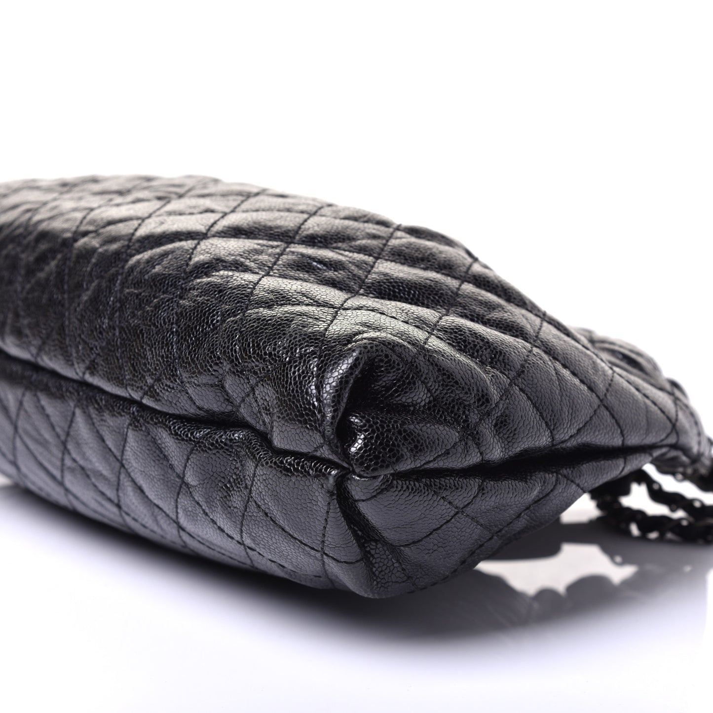 Caviar Quilted Medium Elastic Shopping Tote Black