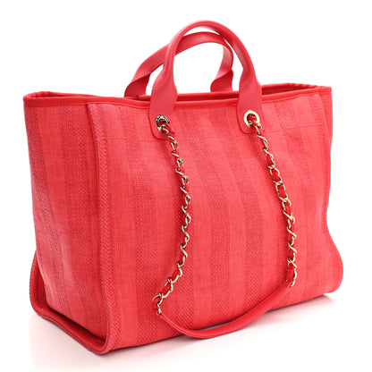 Chanel Straw Raffia Calfskin Striped Medium Deauville Tote Red 3 of 11