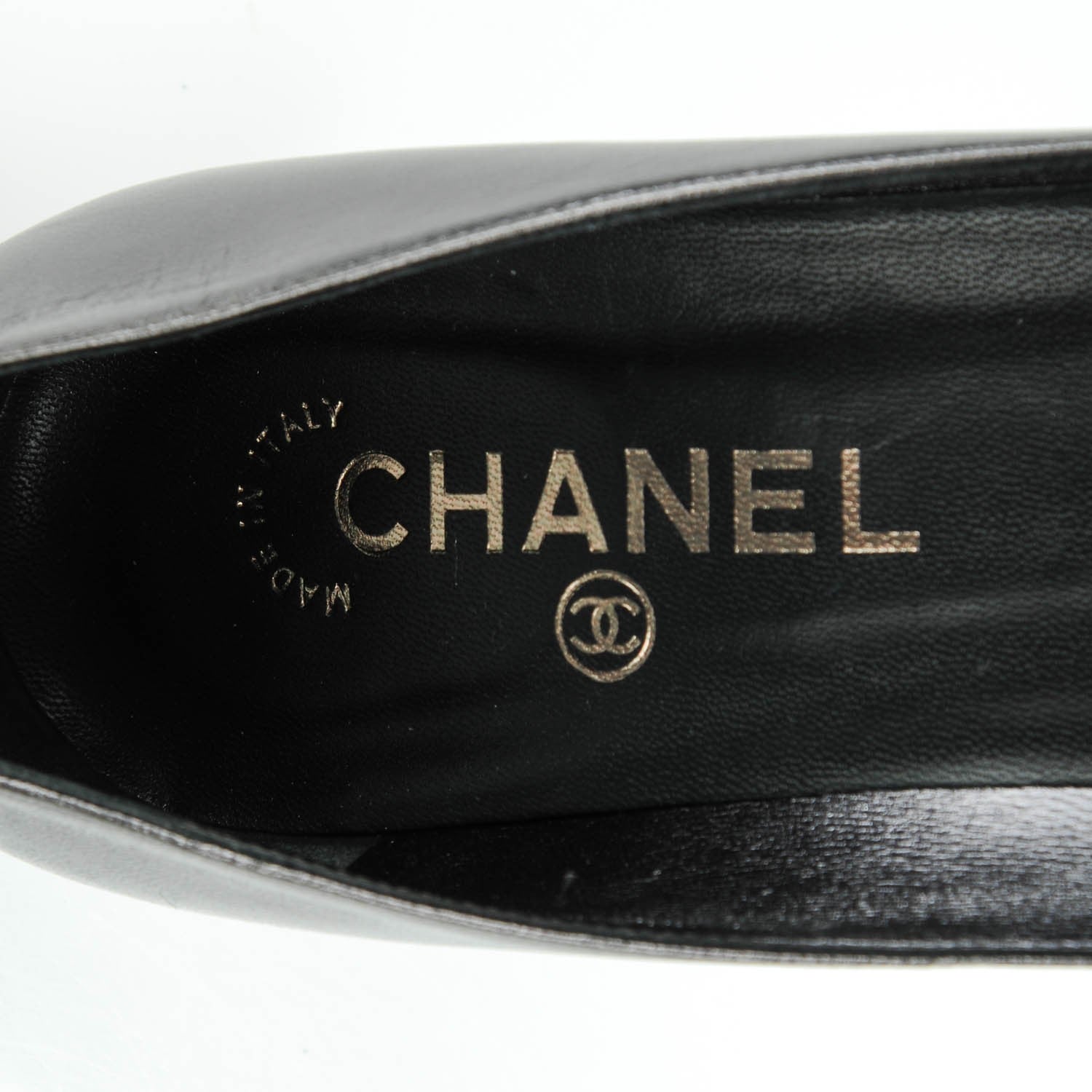 Chanel Metallic Lambskin Satin Elastic Cap Toe Pumps 39 Black Dark Silver 7 of 8