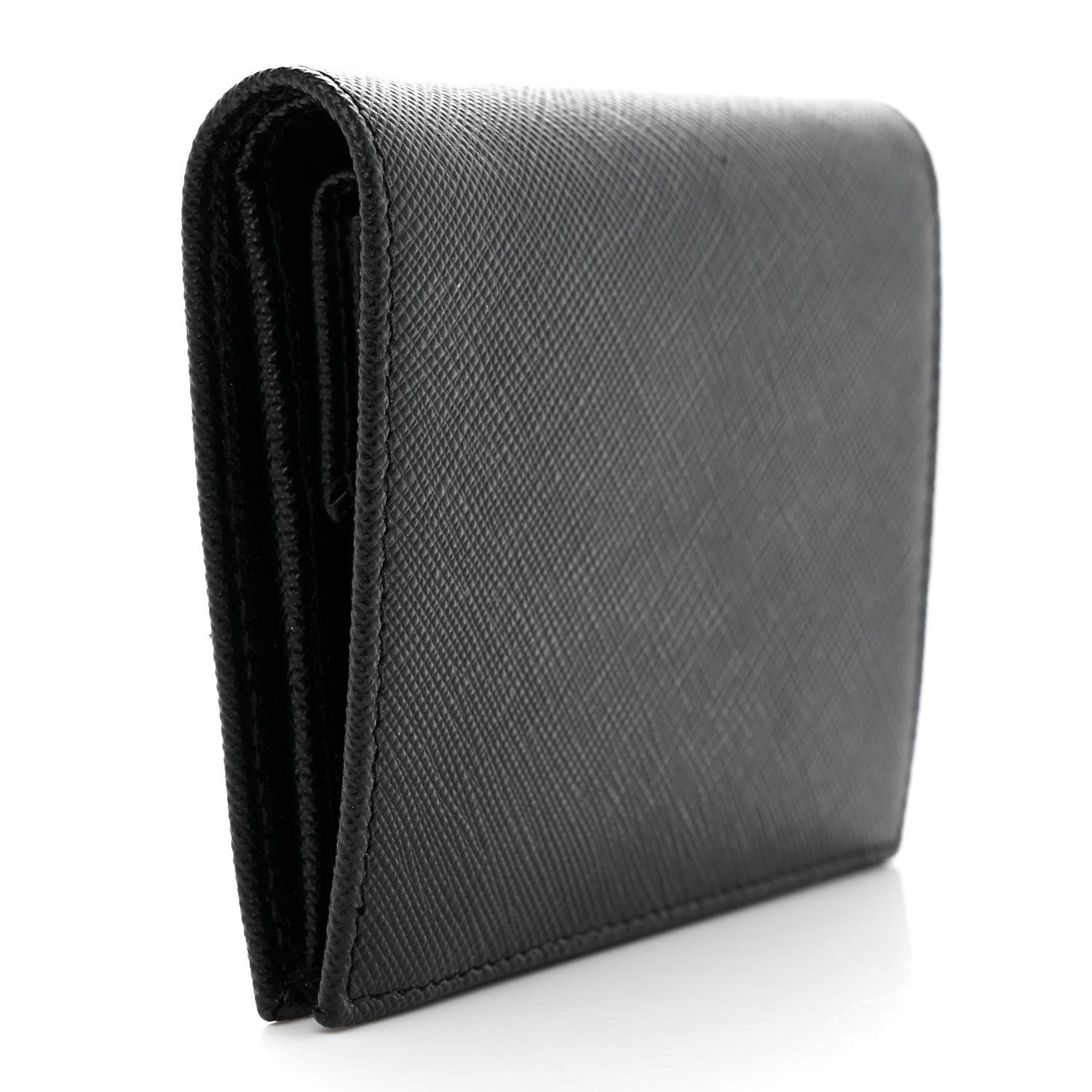 Prada Saffiano Small Triangle Bi-Fold Wallet Black 3 of 10