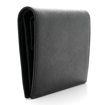 Prada Saffiano Small Triangle Bi-Fold Wallet Black 3 of 10