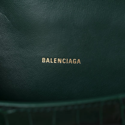 Balenciaga Shiny Calfskin Crocodile Embossed Hourglass Top Handle Bag XS Forest Green 6 of 11