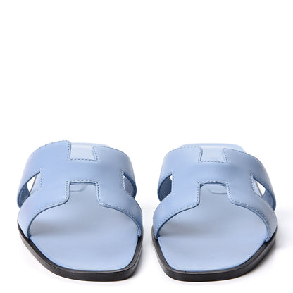 Hermes Box Calfskin Oran Sandals 37 Light Bleu 2 of 11
