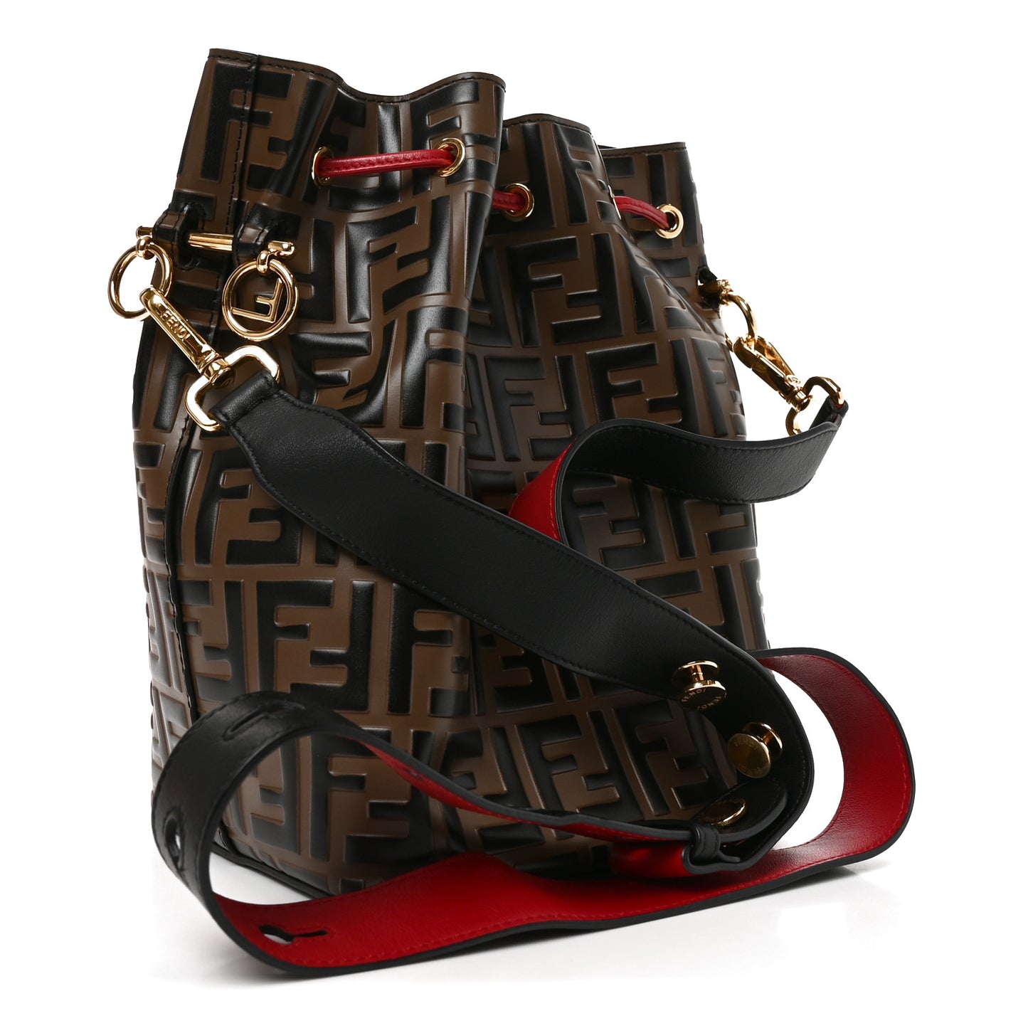 Vitello Grace F is Fendi Bi-Color FF 1974 Embossed Grande Mon Tresor Bucket Bag Maya Black Fragola