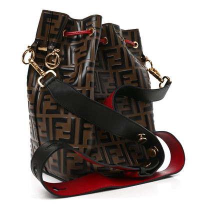 Fendi Vitello Grace F is Fendi Bi-Color FF 1974 Embossed Grande Mon Tresor Bucket Bag Maya Black Fragola 3 of 9