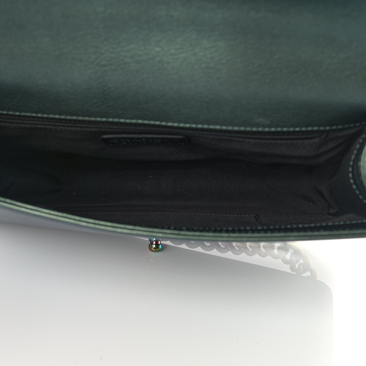 Iridescent Goatskin Quilted New Medium Boy Flap Green
