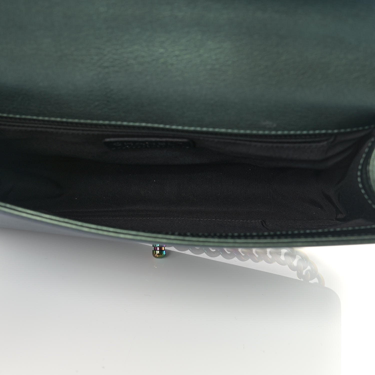 Chanel Iridescent Goatskin Quilted New Medium Boy Flap Green 5 of 11