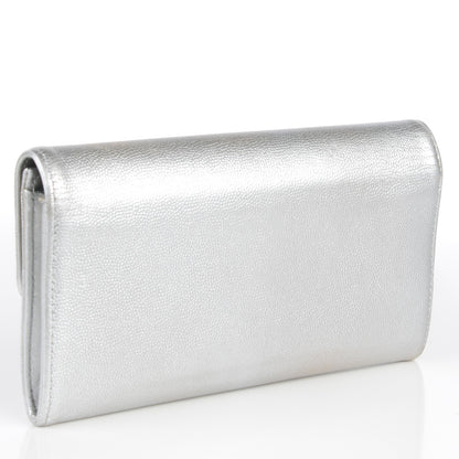 Chanel Metallic Caviar Sevruga Long Flap Wallet Silver 7 of 13