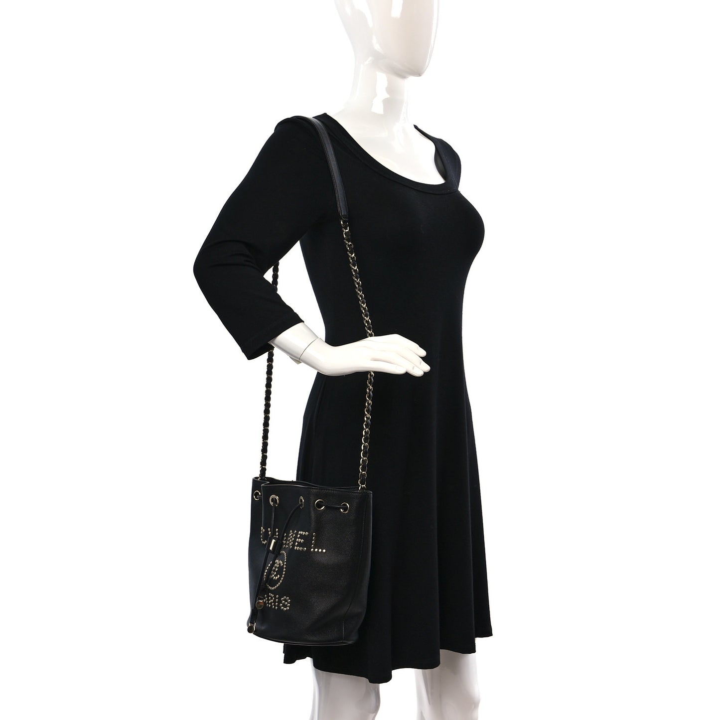 Caviar Deauville Drawstring Bucket Bag Black