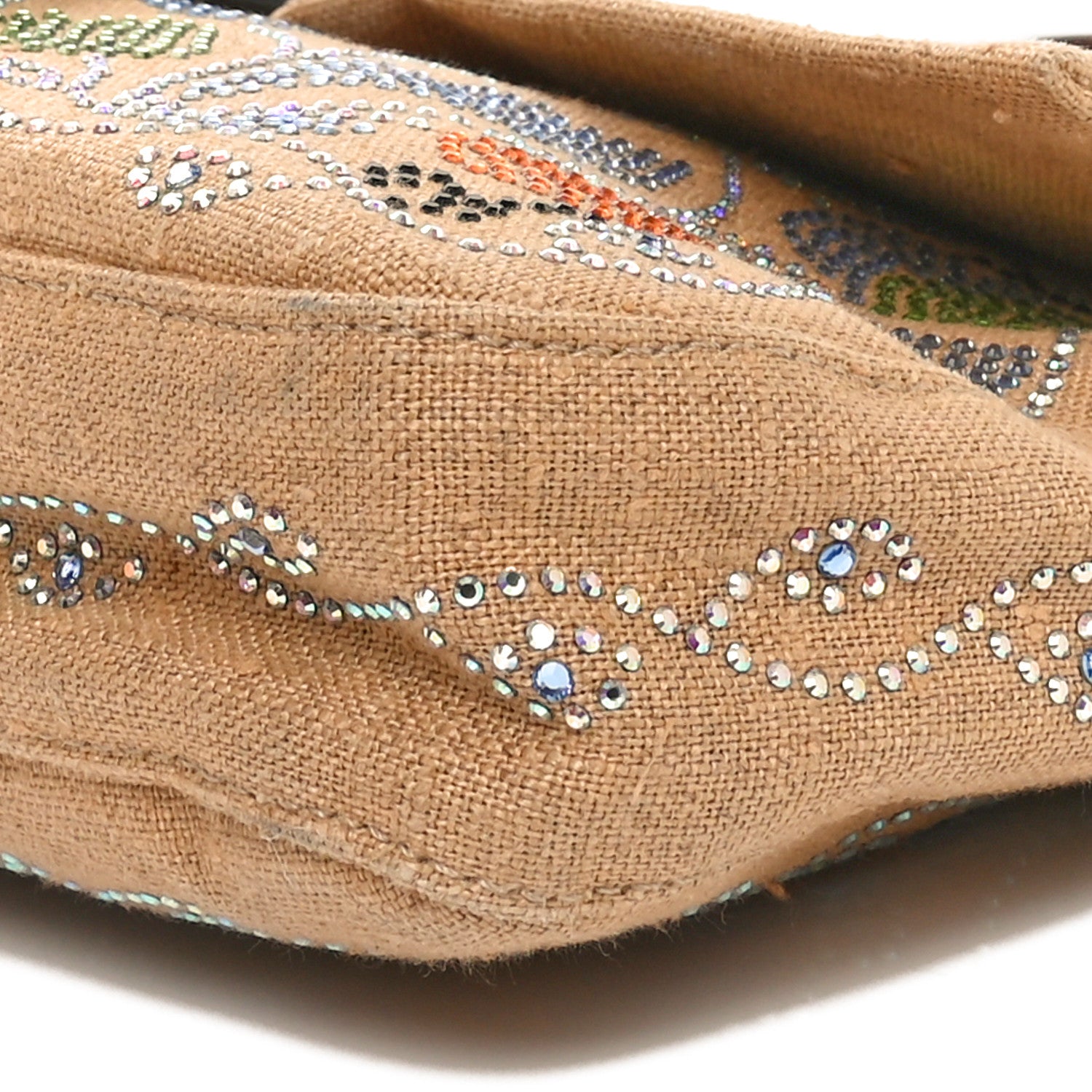 Fendi Linen Crystal Floral Beaded Baguette Beige Multicolor 9 of 11