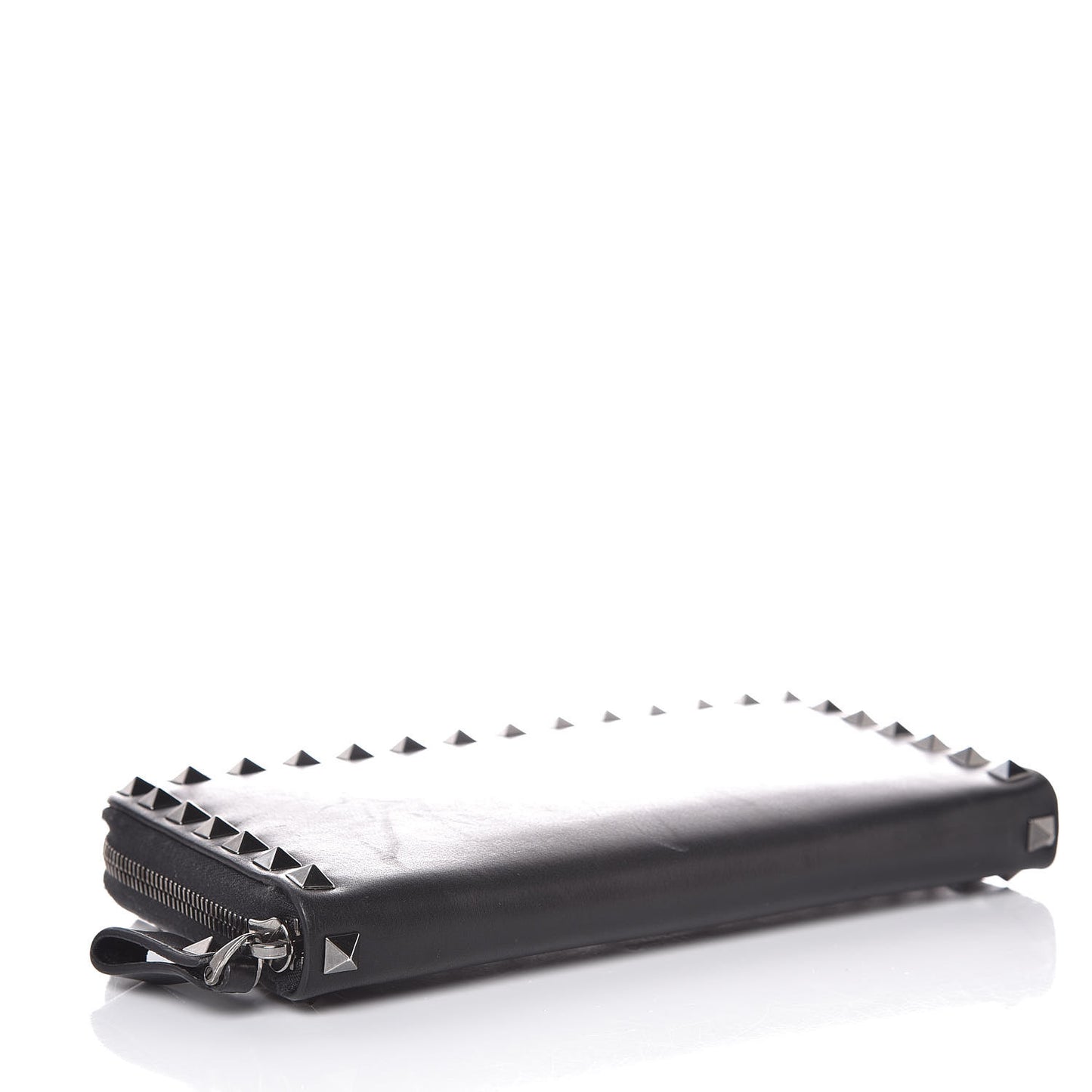 Calfskin Tonal Rockstud Zip Around Wallet Black