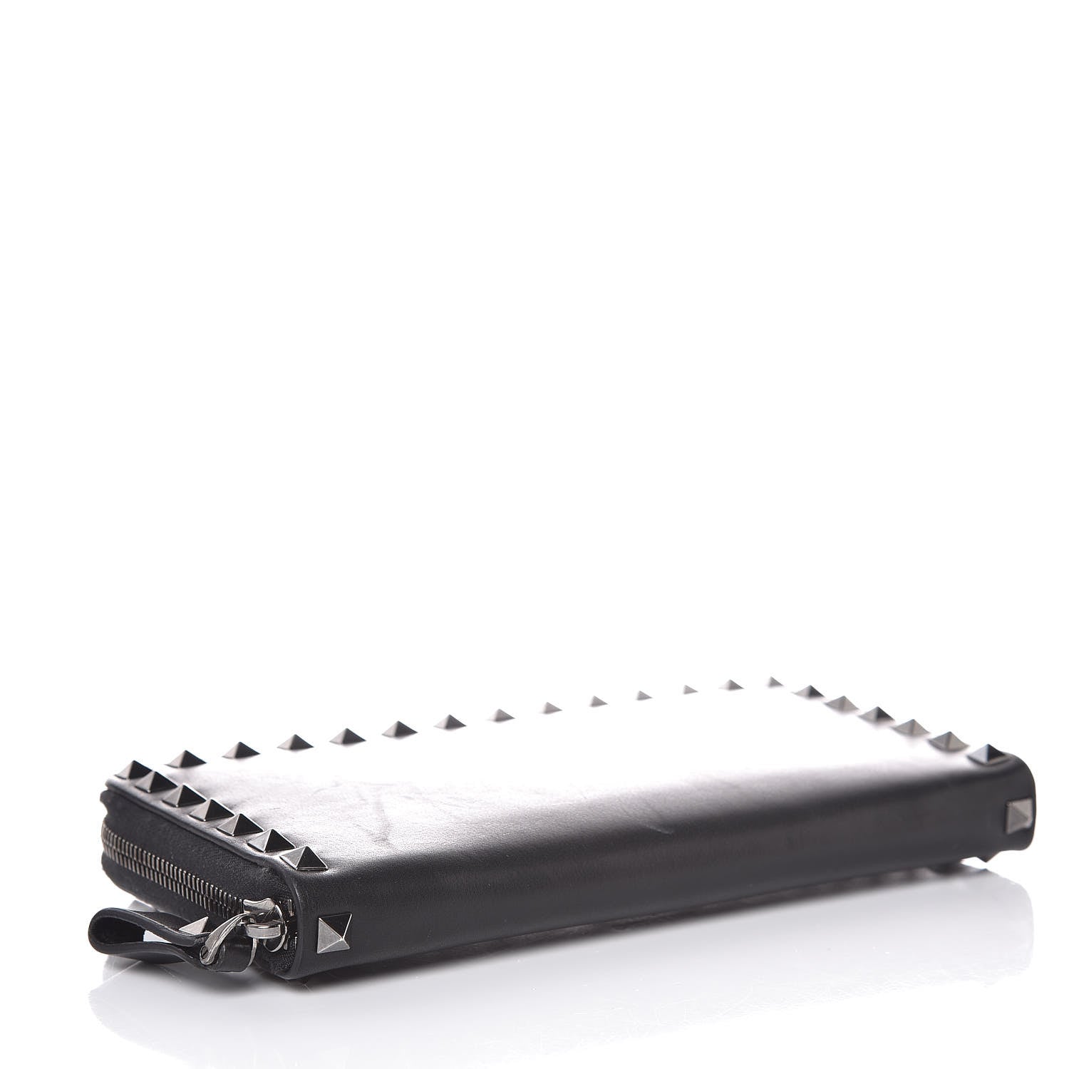 Valentino Garavani Calfskin Tonal Rockstud Zip Around Wallet Black 4 of 9