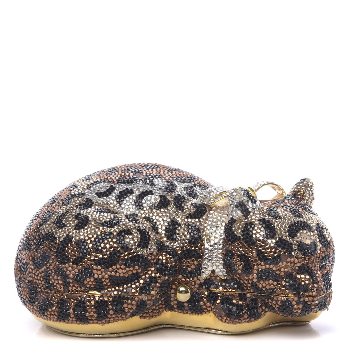 Swarovski Crystal Leopard Sleeping Cat Minaudiere Clutch Gold Multicolor