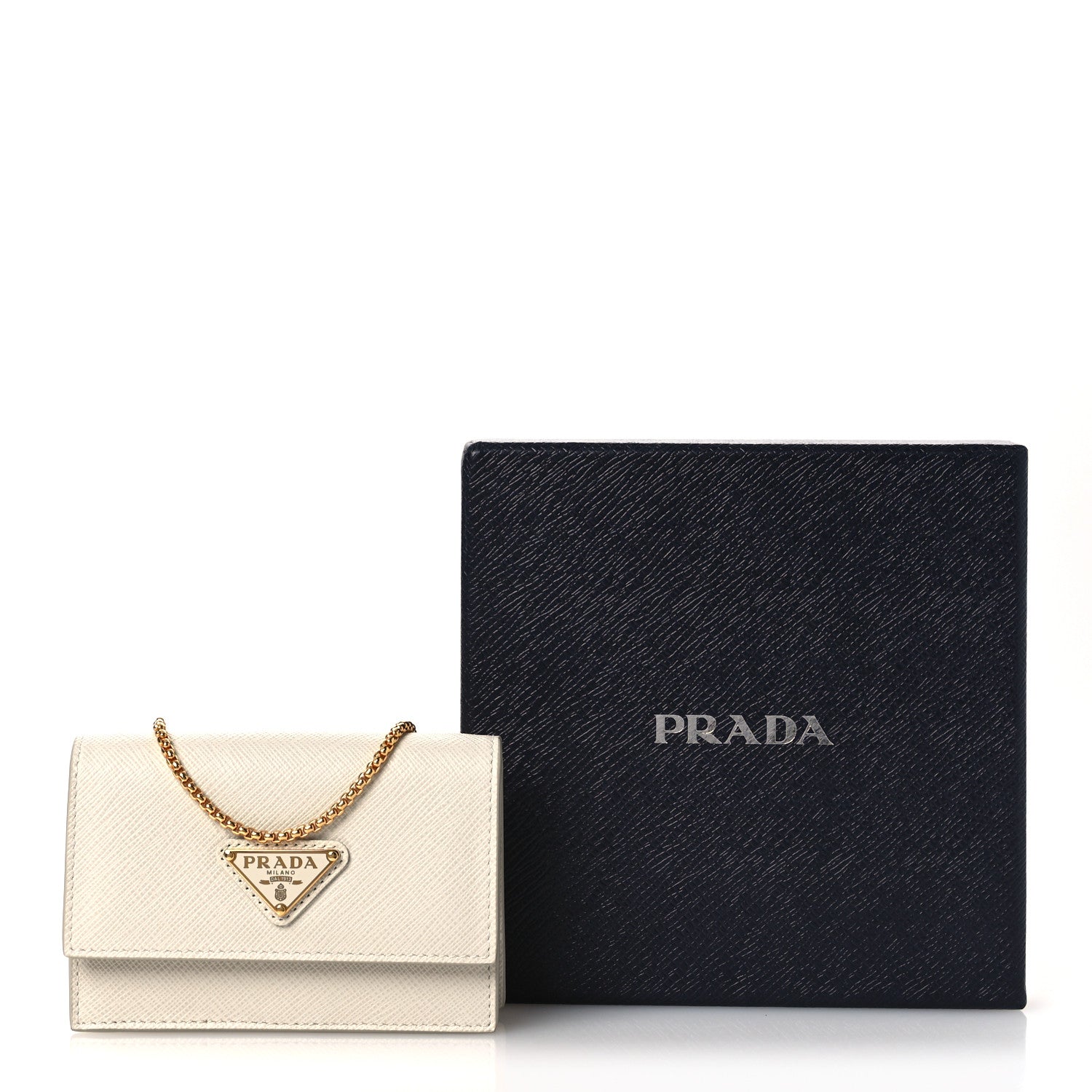 Prada Saffiano Card Holder With Chain Talco 10 of 10