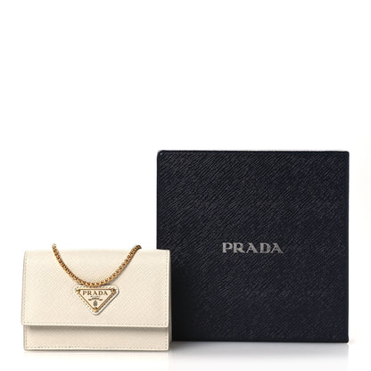 Prada Saffiano Card Holder With Chain Talco 10 of 10