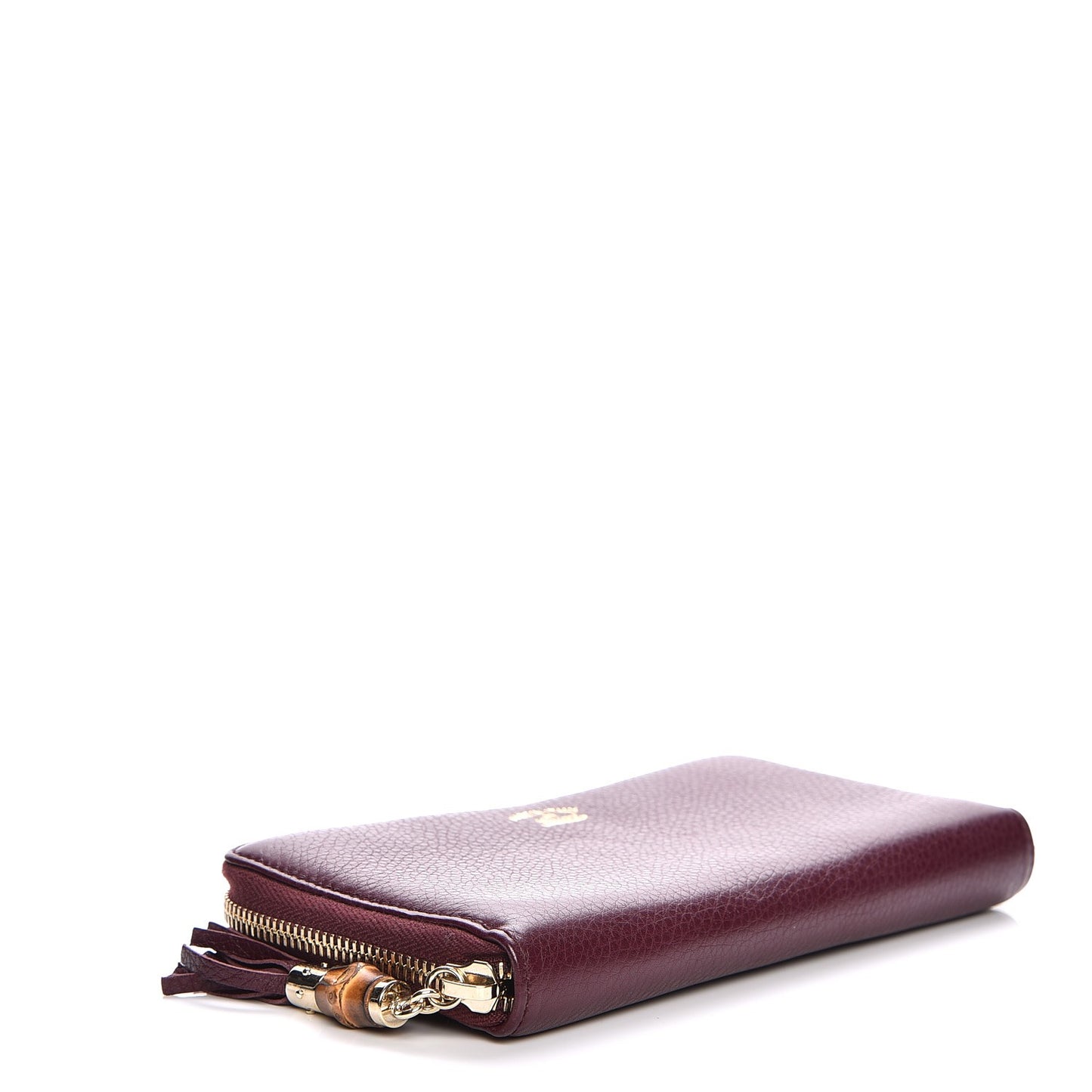 Pebbled Calfskin Bamboo Tassel Zip Around Wallet Burgundy