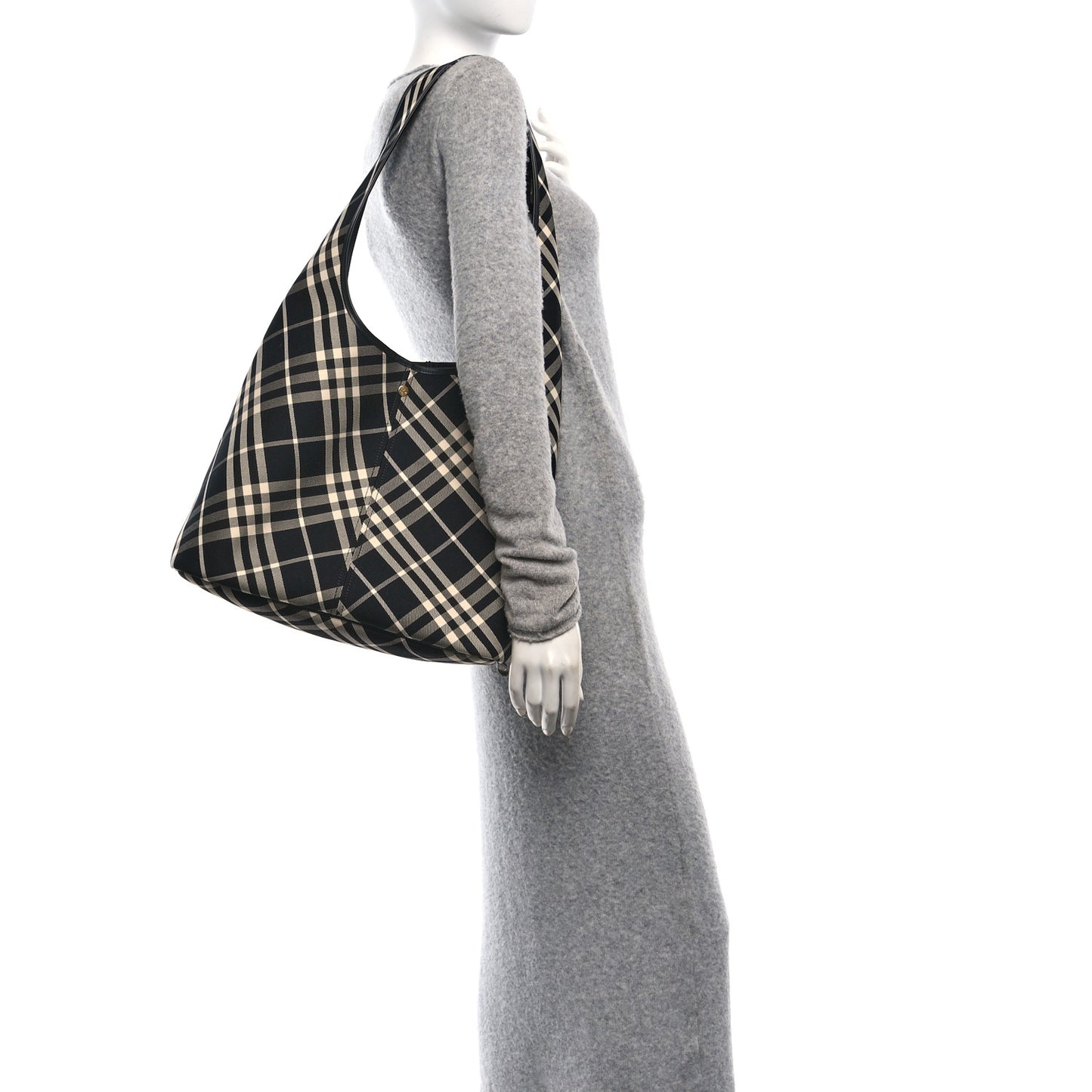 Canvas Check Large Shoulder Bag Black Calico