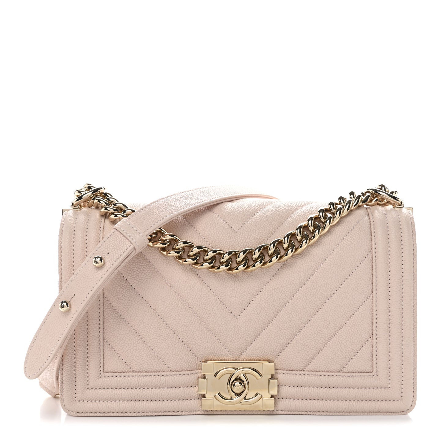 Caviar Chevron Quilted Medium Boy Flap Light Pink