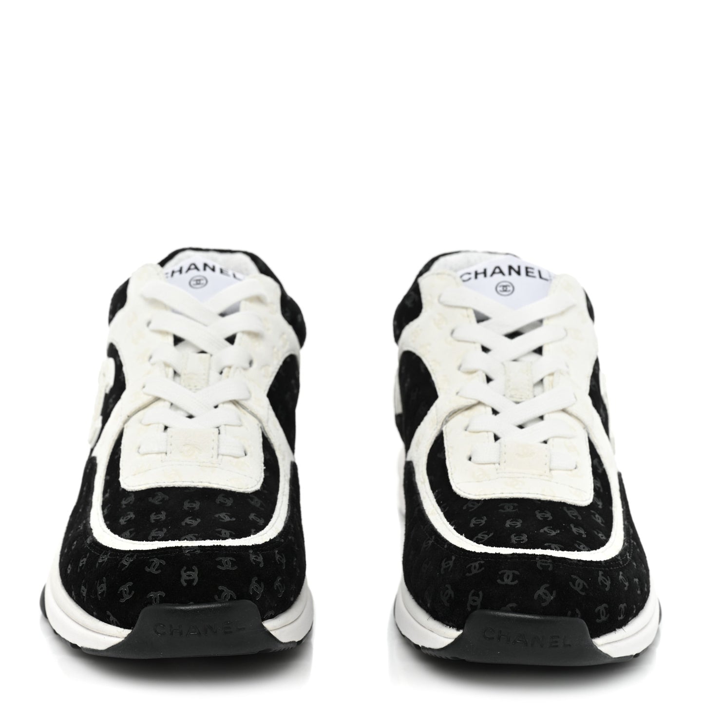 Nylon Suede Calfskin Printed CC Sneakers 40 Black White