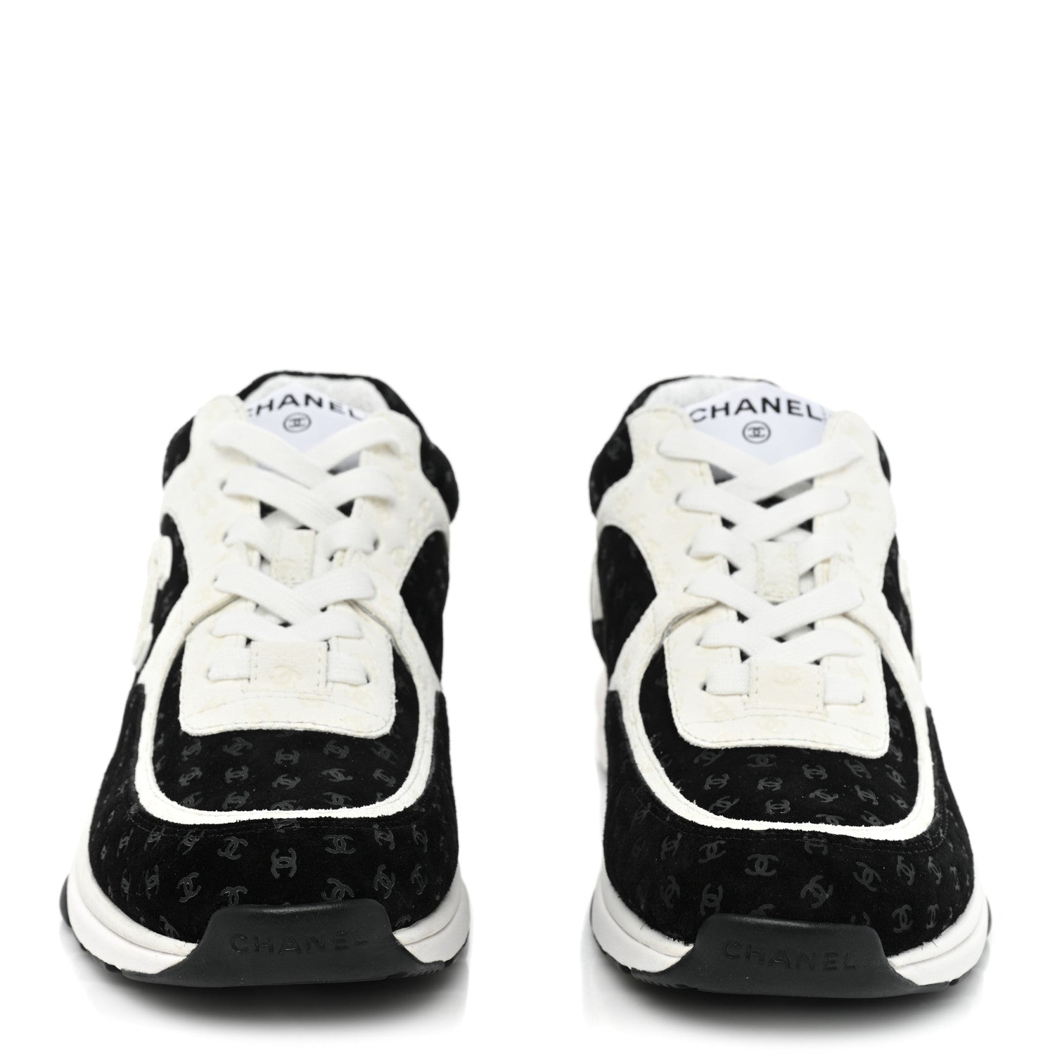 Chanel Nylon Suede Calfskin Printed CC Sneakers 40 Black White 2 of 10