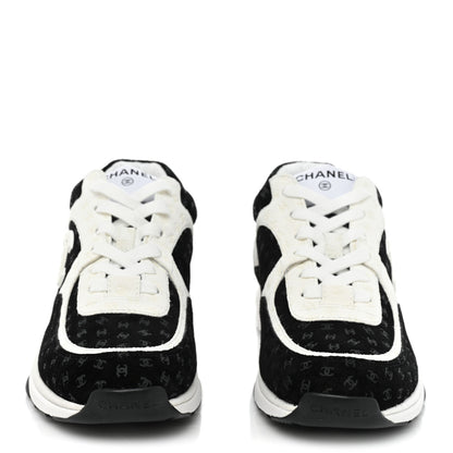 Chanel Nylon Suede Calfskin Printed CC Sneakers 40 Black White 2 of 10