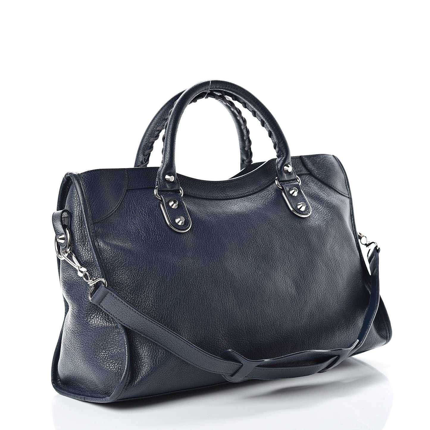 Chevre Silver Metallic Edge Hardware City Bleu Nuit Dark Sea