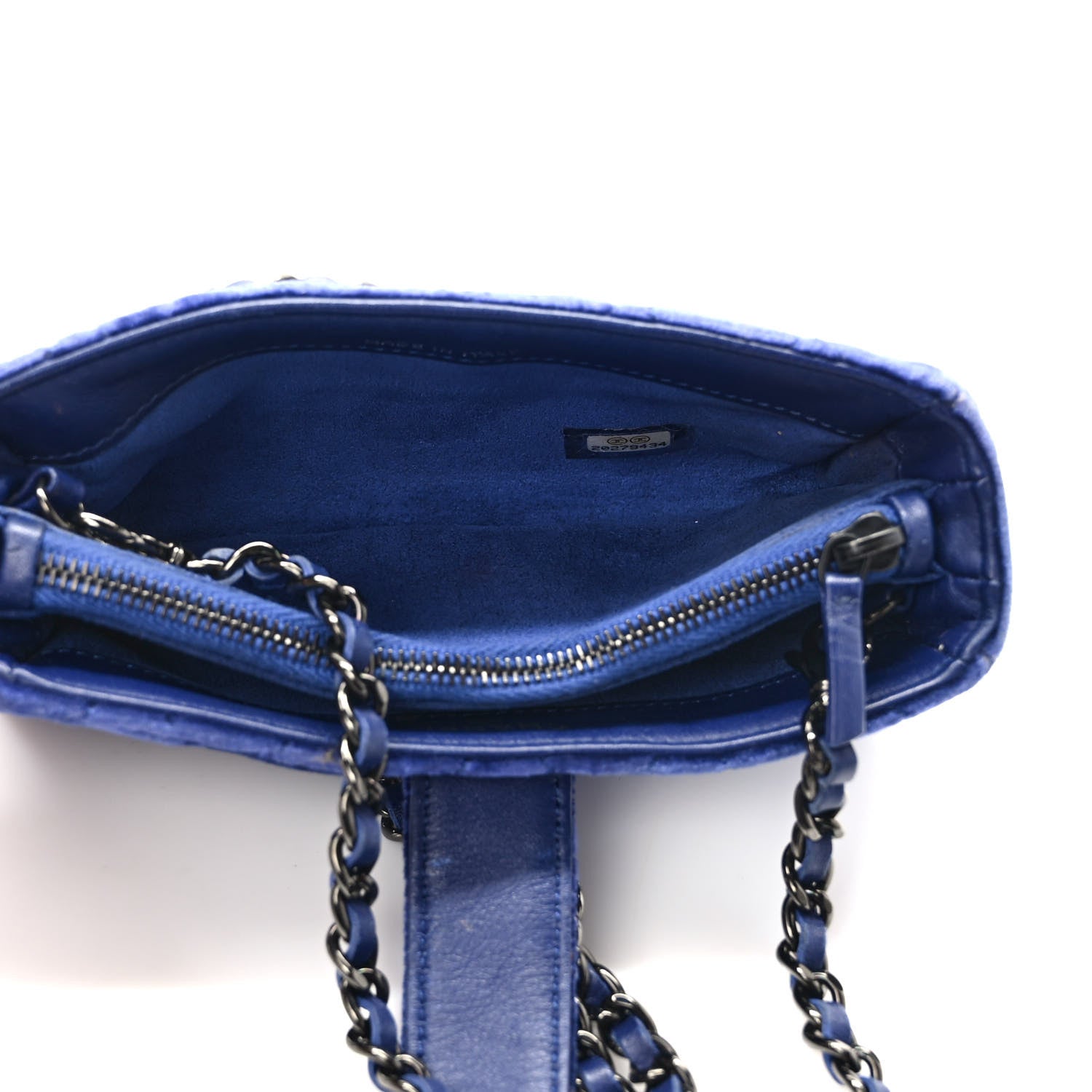 Chanel Velvet Quilted Mini Phone Holder Crossbody Bag Blue 5 of 10