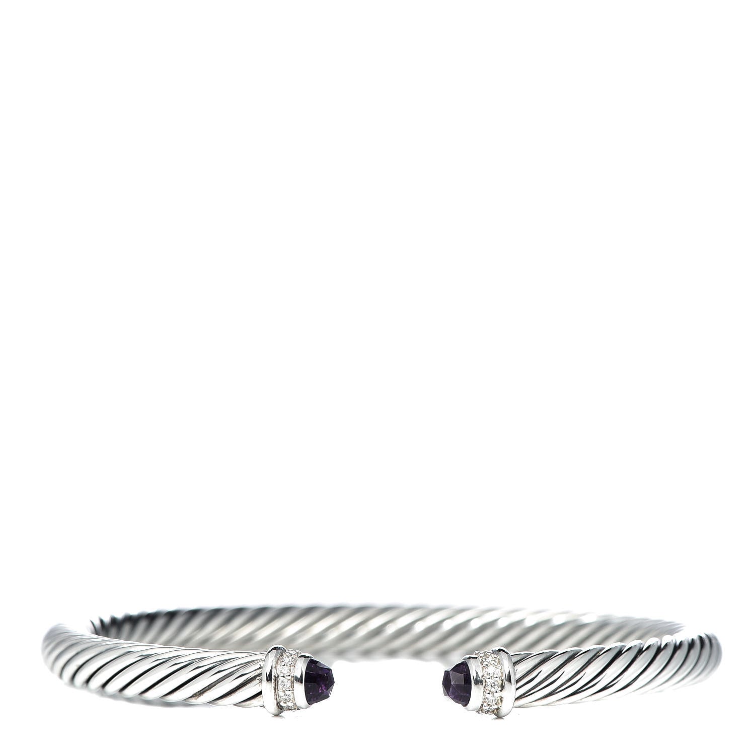 David Yurman Sterling Silver Diamond Amethyst 5mm Cable Classics Bracelet 1 of 4