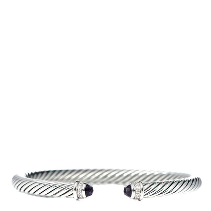 David Yurman Sterling Silver Diamond Amethyst 5mm Cable Classics Bracelet 1 of 4