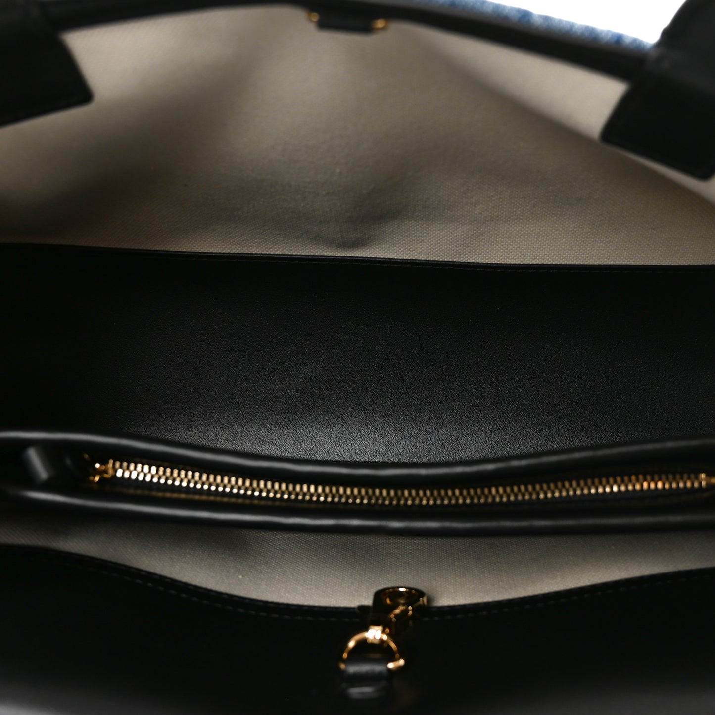 Calfskin Denim Stitched Urban Essentials Small Shopping Bag Blue Black