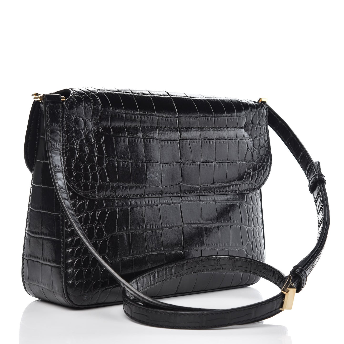 Calfskin Crocodile Embossed Small Nobile Shoulder Bag Black