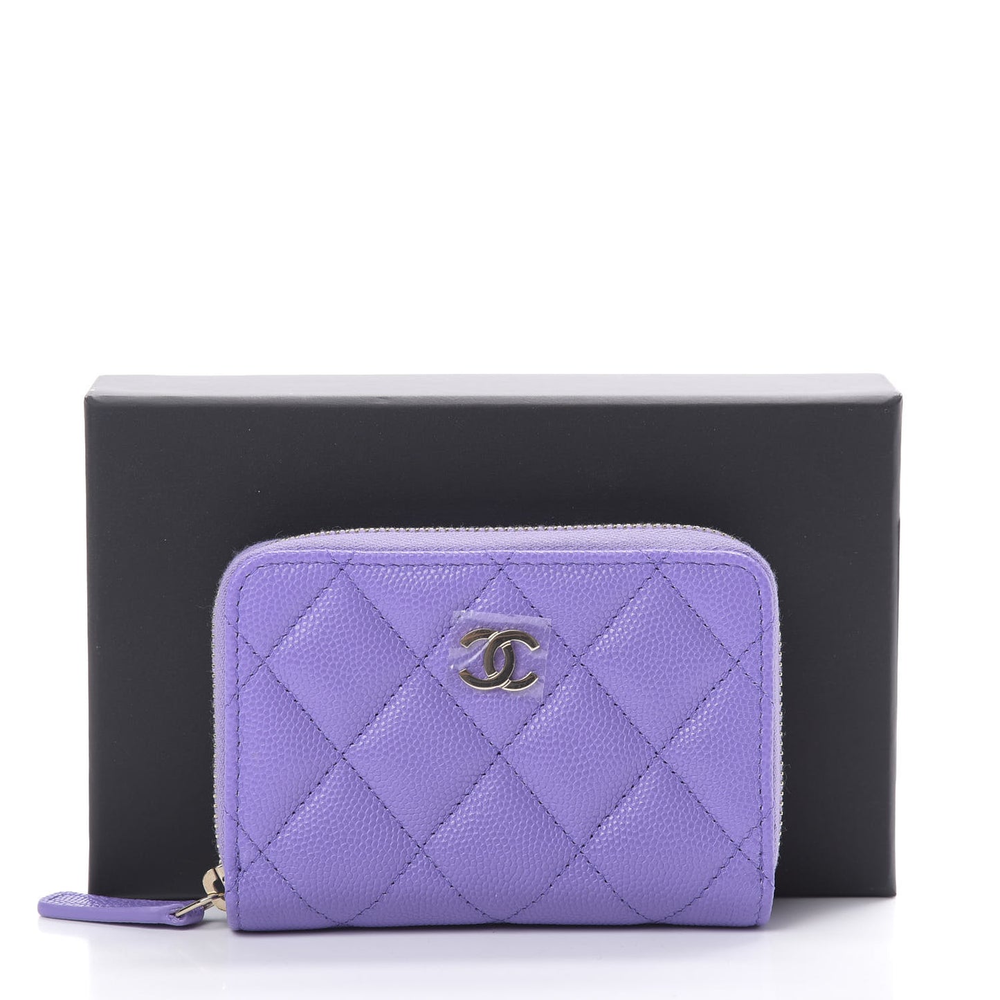 Caviar Quilted Zip Around Coin Purse Wallet Purple