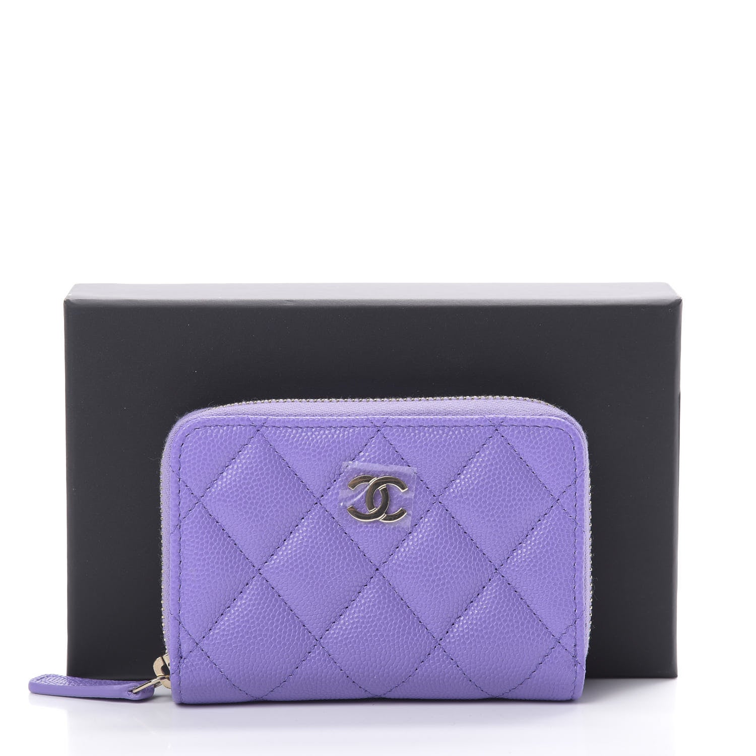 Chanel Caviar Quilted Zip Around Coin Purse Wallet Purple 8 of 8