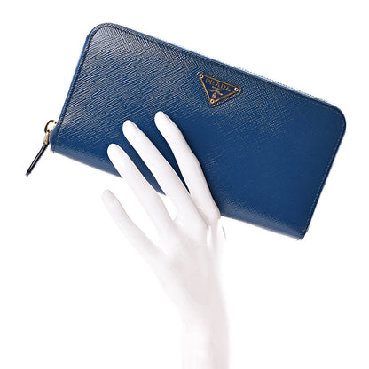 Prada Saffiano Vernice Zip Around Wallet Azzurro 2 of 7