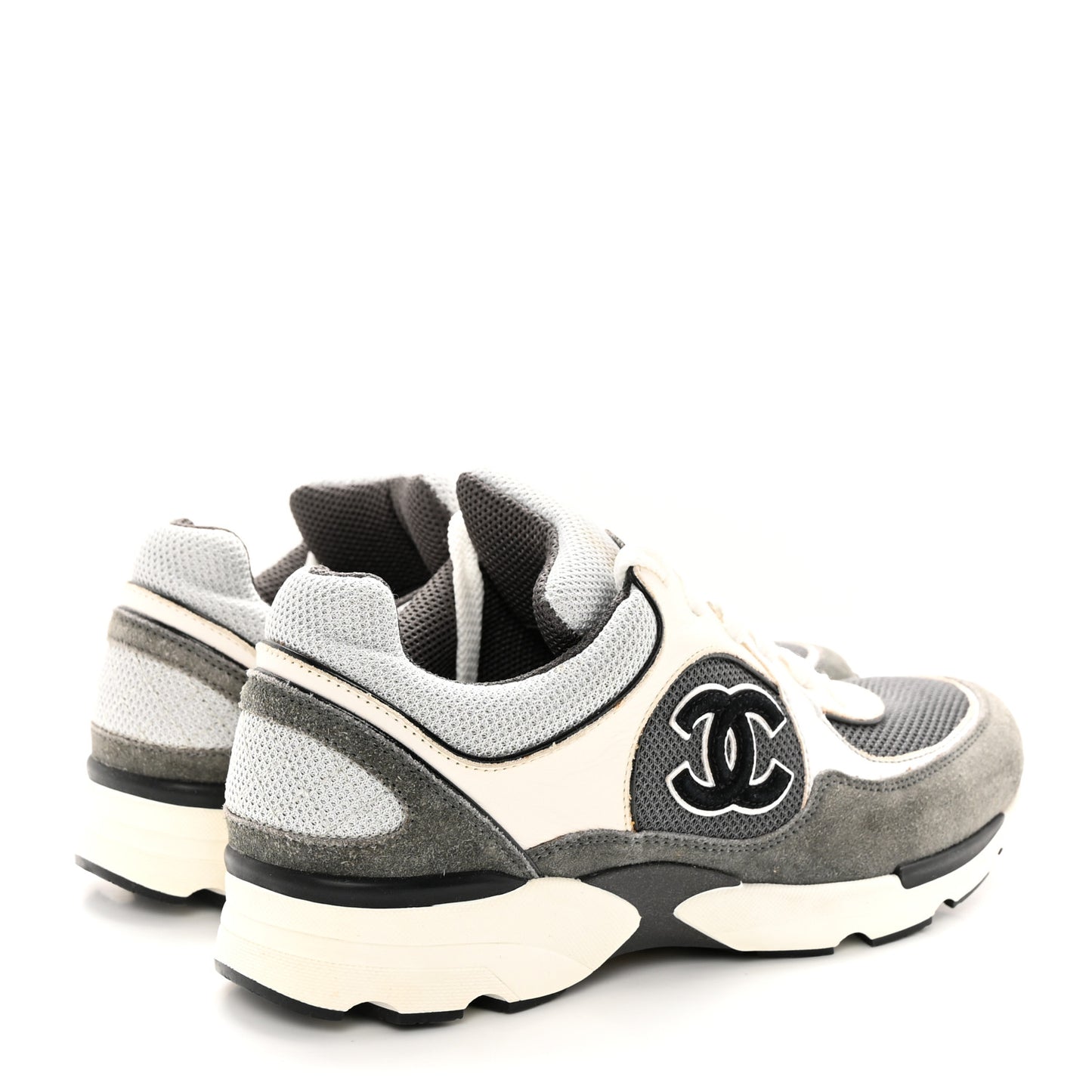 Mesh Suede Calfskin Womens CC Sneakers 37.5 Grey