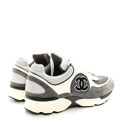Chanel Mesh Suede Calfskin Womens CC Sneakers 37.5 Grey 4 of 14