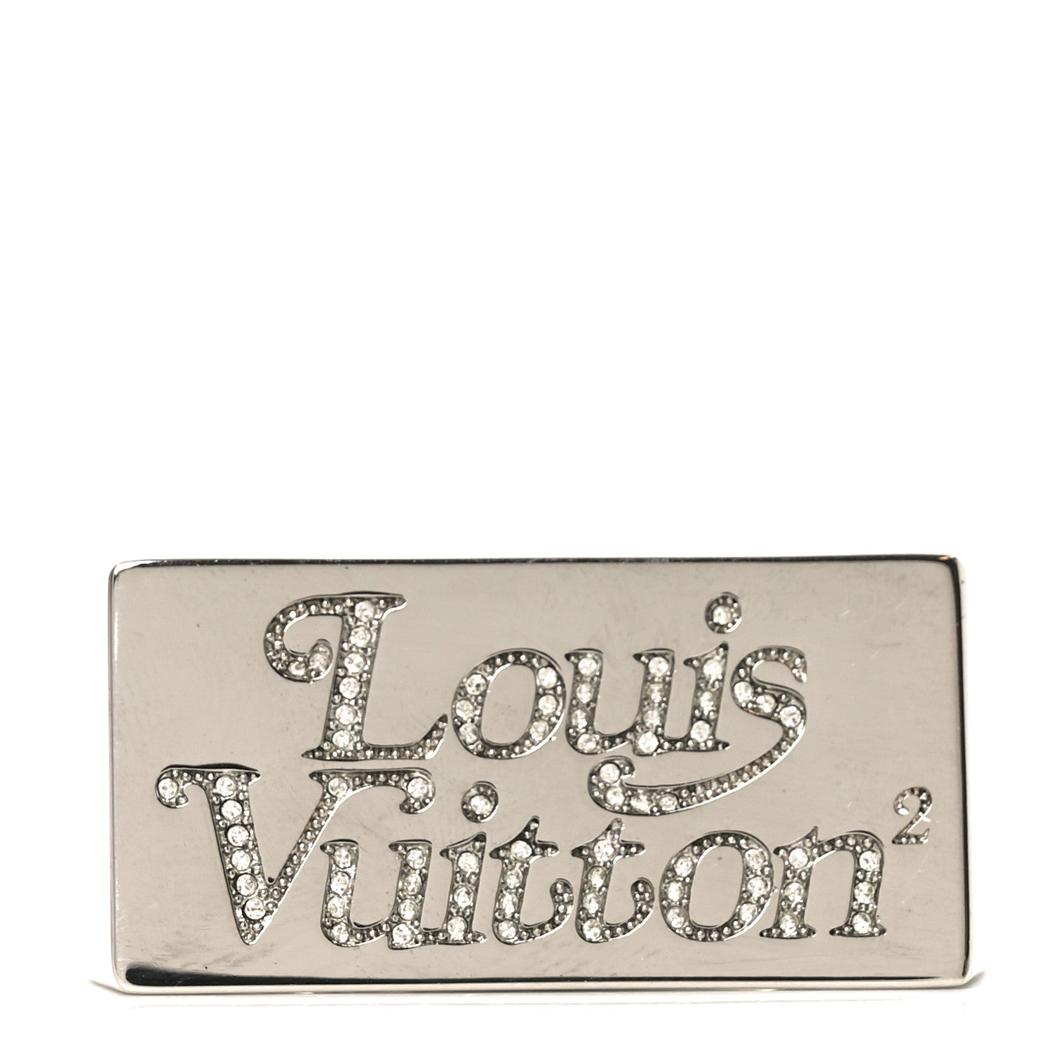 Louis Vuitton Metal LV Squared Strass Logo Double Ring 61 9.5 Silver 1 of 4
