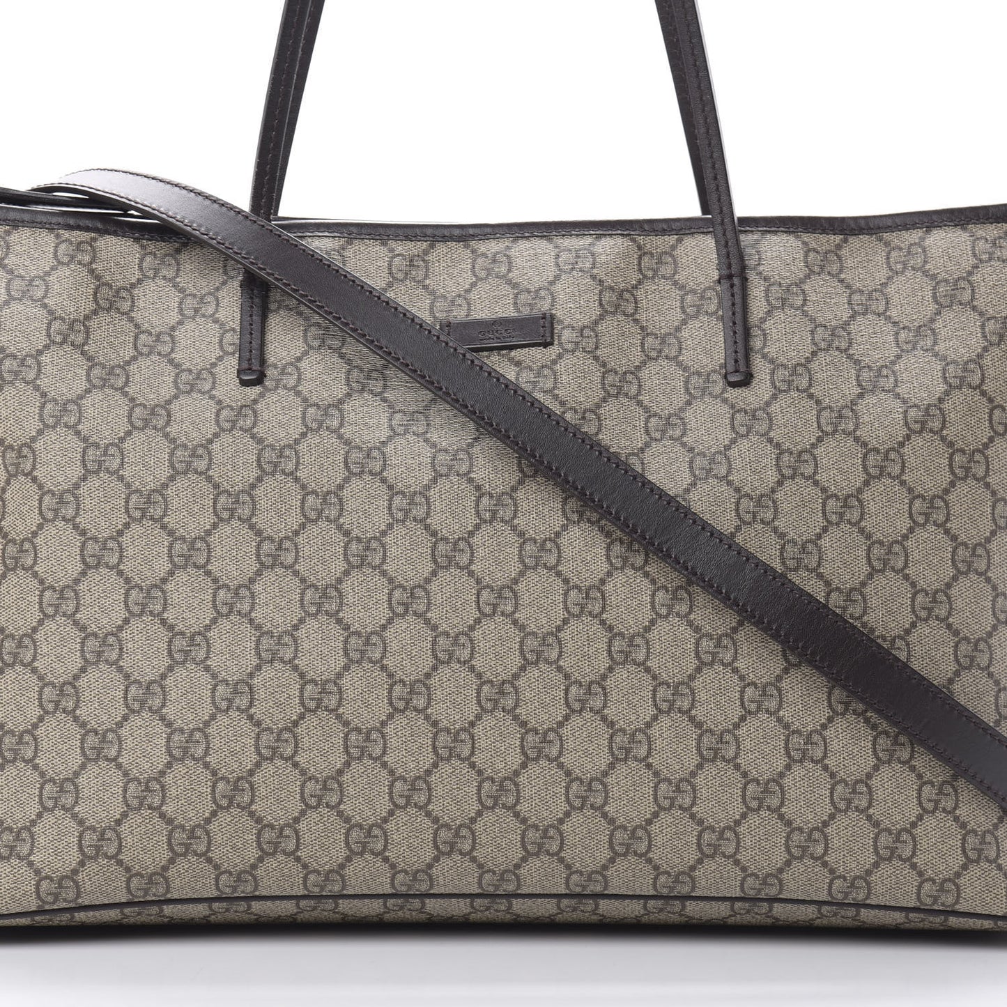 GG Supreme Monogram Medium Zippered Tote Dark Brown