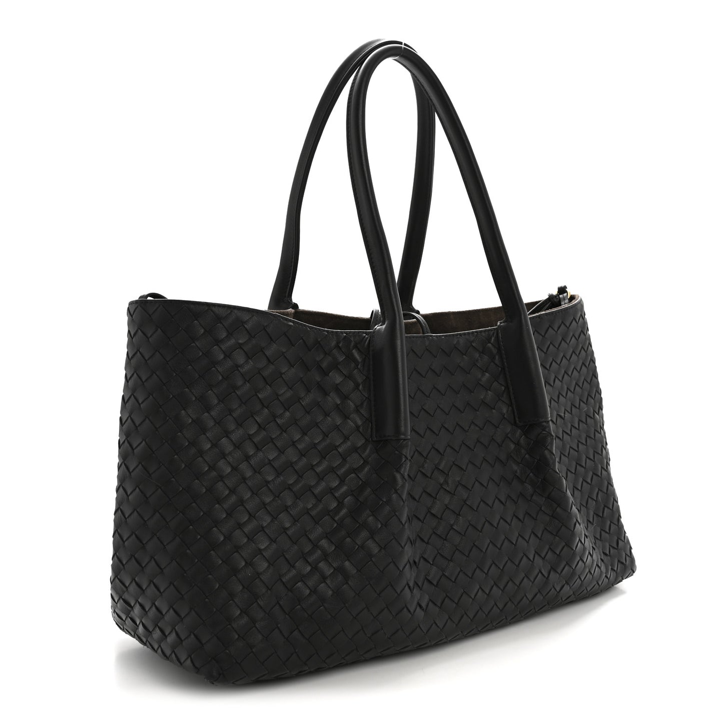 Calfskin Intrecciato Pinacoteca Reversible Tote Black Fondant