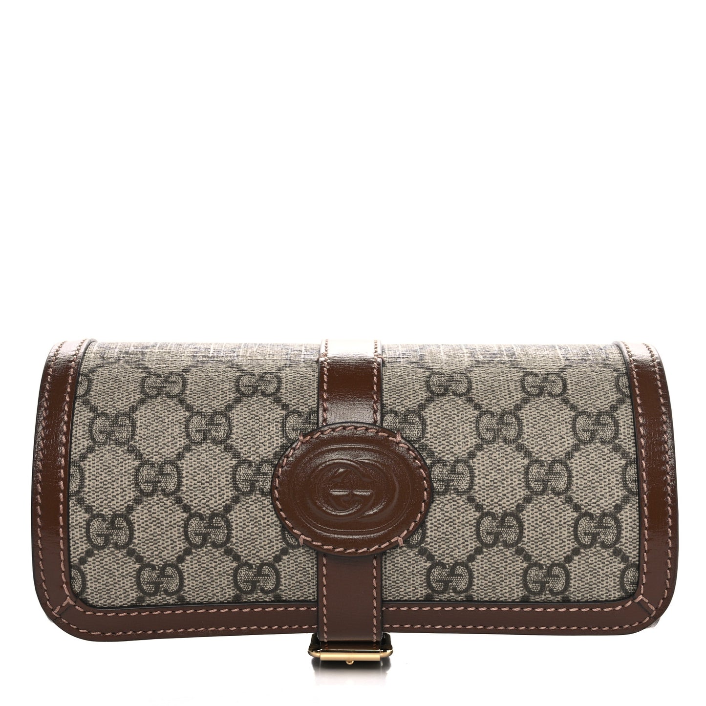 GG Supreme Monogram Calfskin Watch Travel Case Beige Ebony Brown Sugar