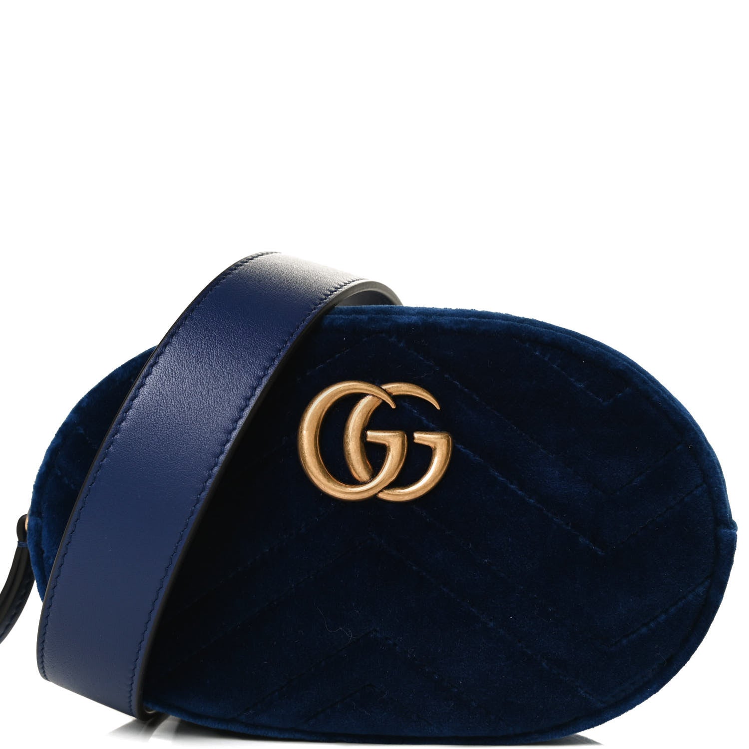Gucci Velvet Matelasse GG Marmont Belt Bag 85 34 Cobalt Blue 10 of 12