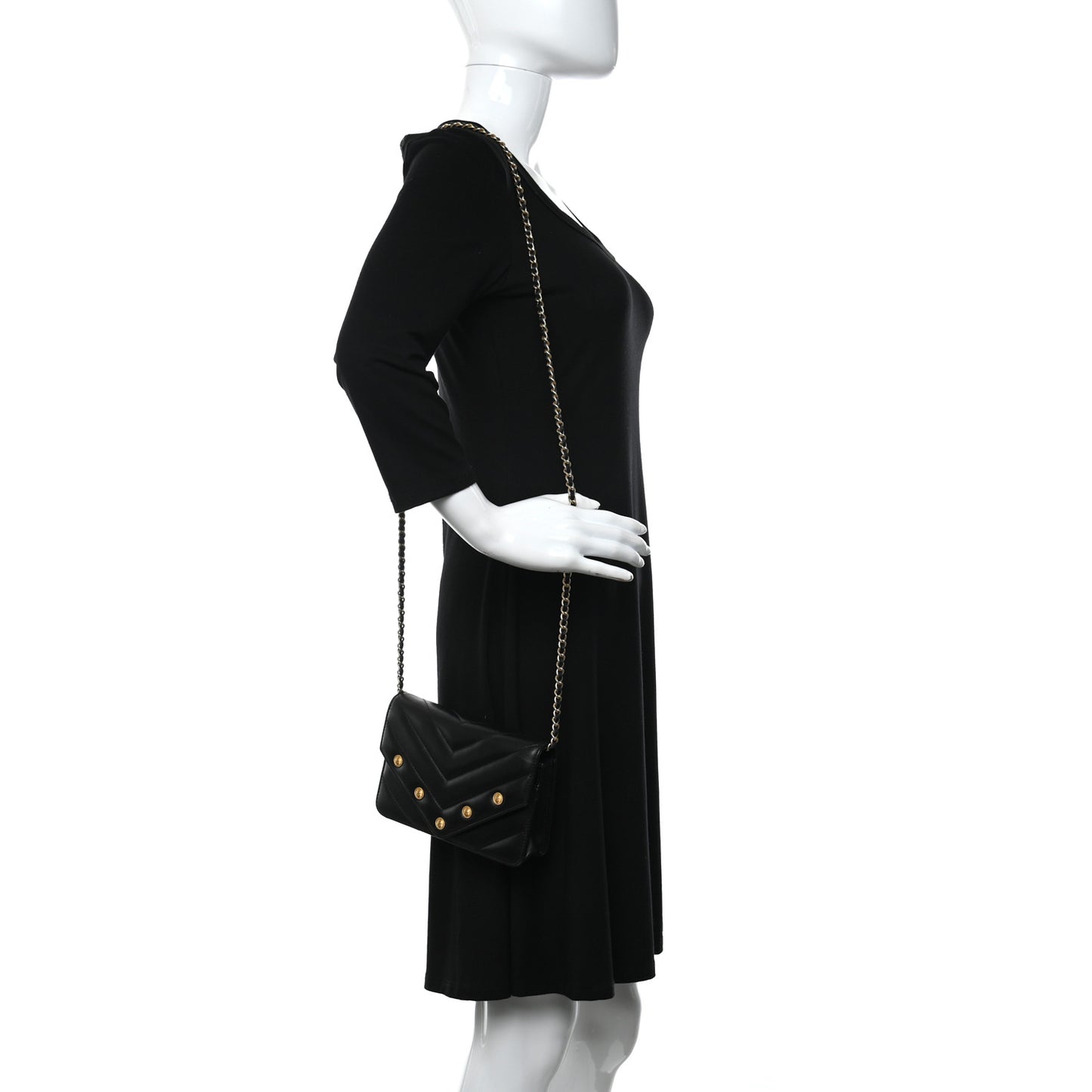 Lambskin Chevron Quilted Medallion Wallet On Chain WOC Black