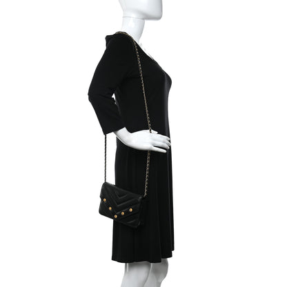 Chanel Lambskin Chevron Quilted Medallion Wallet On Chain WOC Black 2 of 14