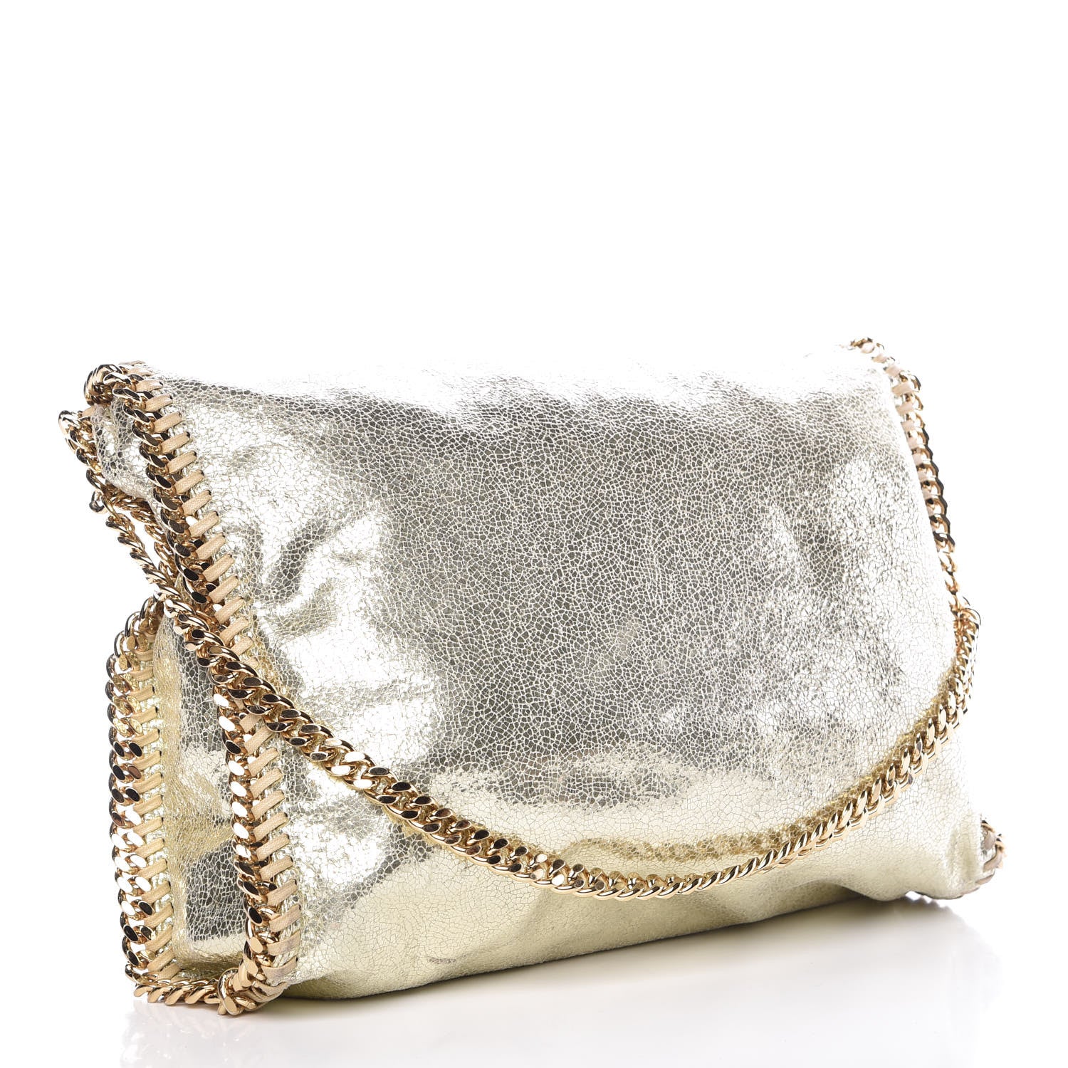 Stella McCartney Metallic Crackle Shaggy Deer Falabella Fold Over Tote Gold 4 of 15
