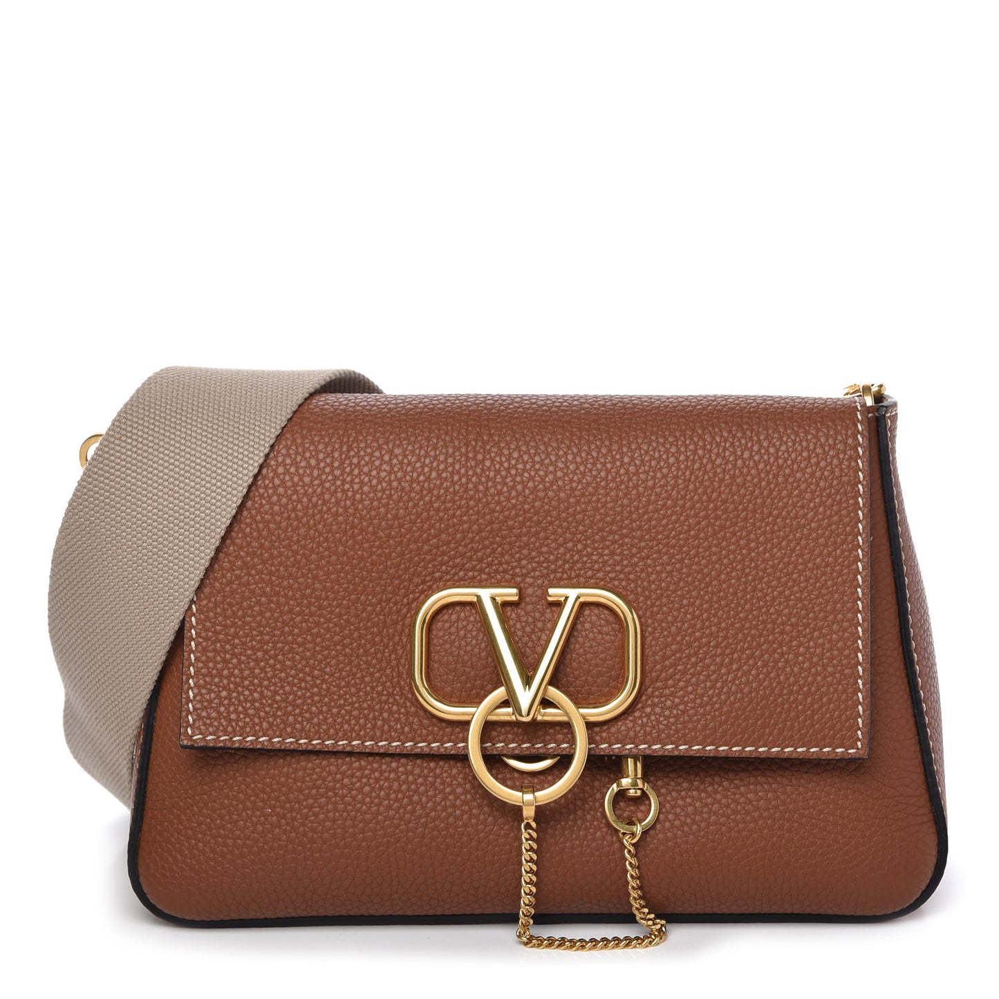 Pebbled Calfskin Small VRing Shoulder Bag Saddle Brown