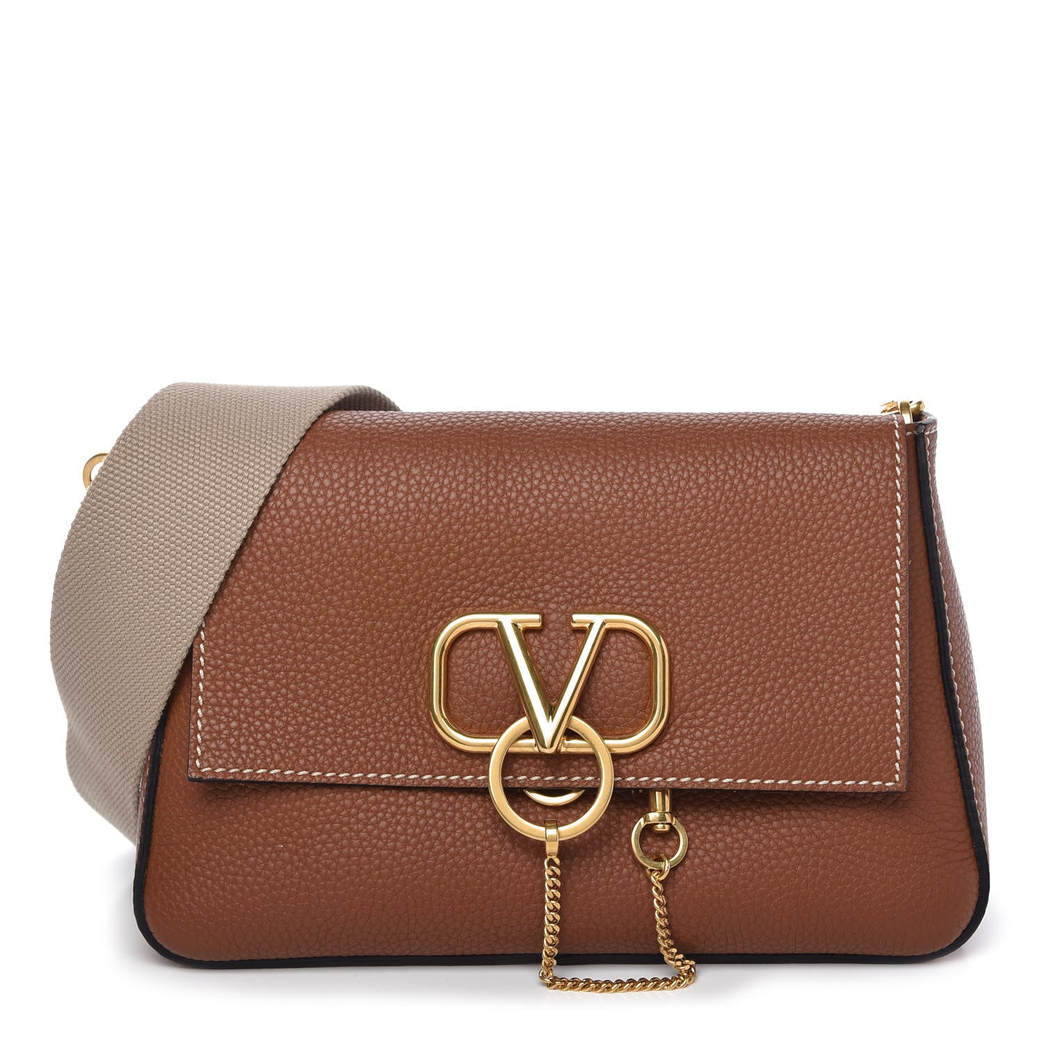 Valentino Garavani Pebbled Calfskin Small VRing Shoulder Bag Saddle Brown 1 of 11