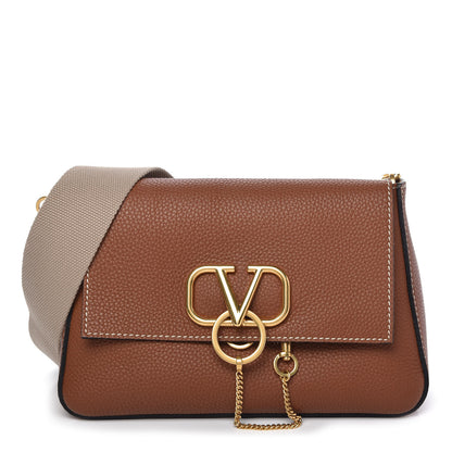 Valentino Garavani Pebbled Calfskin Small VRing Shoulder Bag Saddle Brown 1 of 11