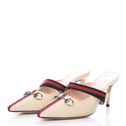 Gucci Malaga Kid Sylvie Web Cross Strap Mid-Heel Slides 36 Vintage White 3 of 8