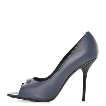 Gucci Calfskin Logo Plate Peep Toe Pumps 37.5 Admiral 1 of 11