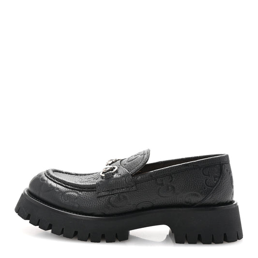 Piuma Calfskin Embossed Womens Platform Lug Sole Loafers 40 Black